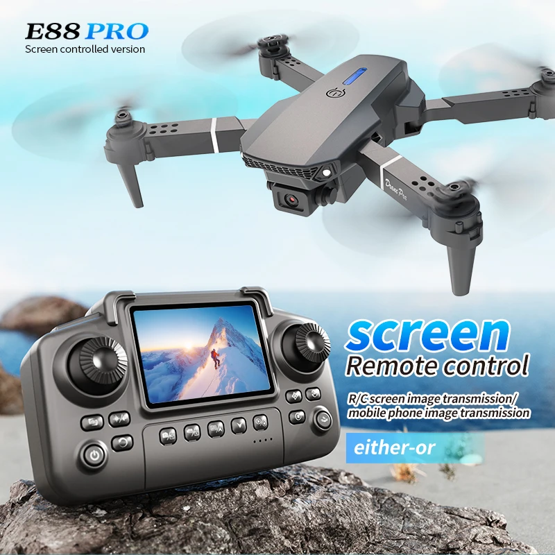 Drone E88 Rc Quadcopter - Drone E88 PRO dengan Layar, Kamera